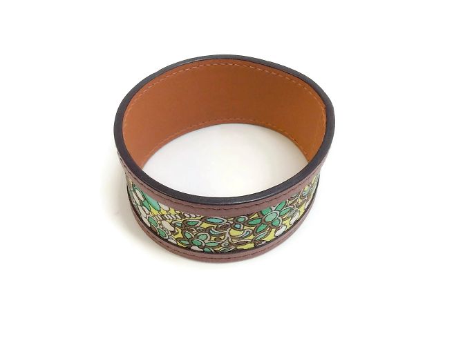 Silk In Hermès Green / Brown Petit H Silk Leather Bracelet - view 5