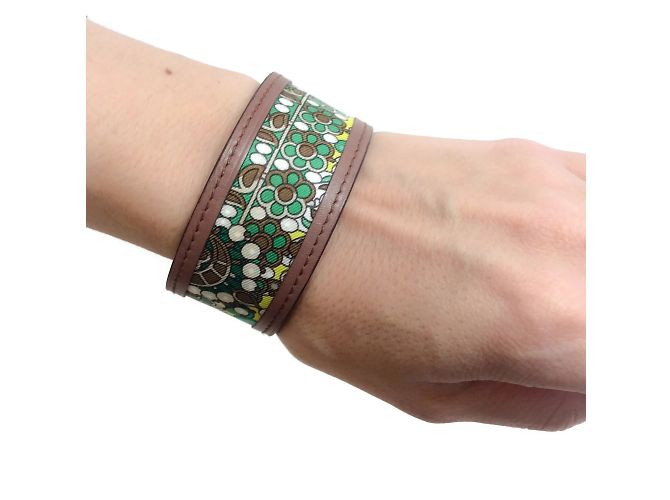 Silk In Hermès Green / Brown Petit H Silk Leather Bracelet - view 6