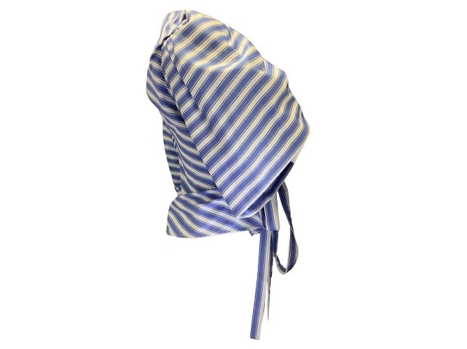 Rosie Assoulin Blue / Weiß gestreiftes Baumwolloberteil Blau - Ansicht 2