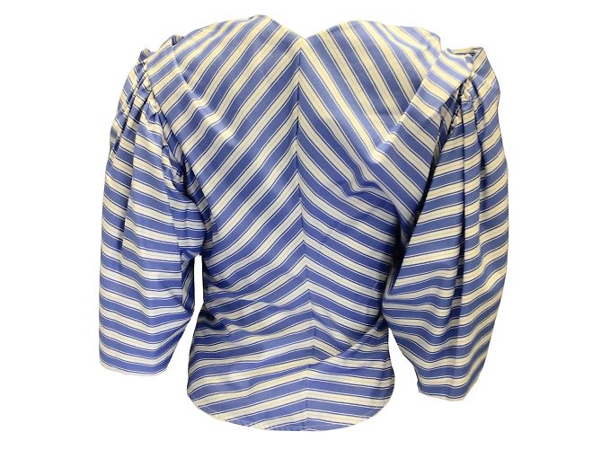 Rosie Assoulin Blue / Weiß gestreiftes Baumwolloberteil Blau - Ansicht 3