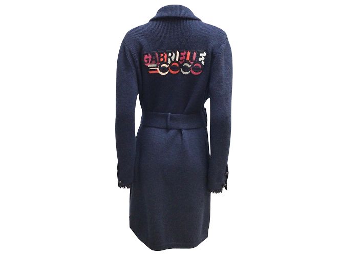 Chanel Marineblauer, mittellanger Kaschmir-Strickpullover mit Patch-Gürtel von Gabrielle Coco - Ansicht 3