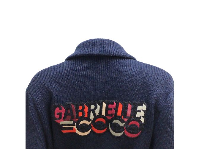 Chanel Marineblauer, mittellanger Kaschmir-Strickpullover mit Patch-Gürtel von Gabrielle Coco - Ansicht 4