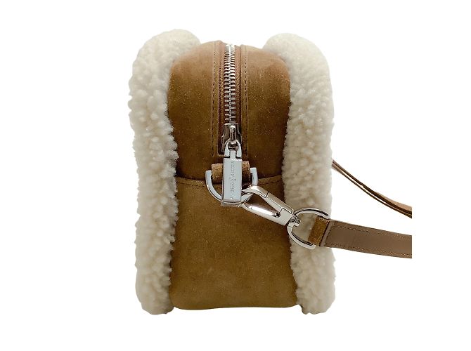 Golden Goose Deluxe Brand Borsa a tracolla con stella in camoscio marrone chiaro e shearling - vista 3