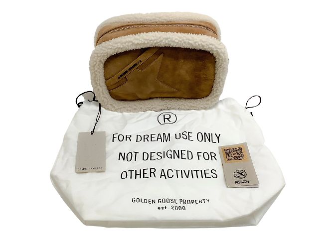 Golden Goose Deluxe Brand Borsa a tracolla con stella in camoscio marrone chiaro e shearling - vista 8