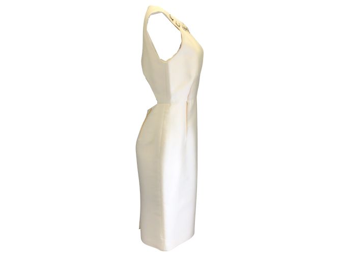 Thomas Wylde Ivory / Vestido midi de seda com detalhe de lua crescente prateada sem mangas - vista 2