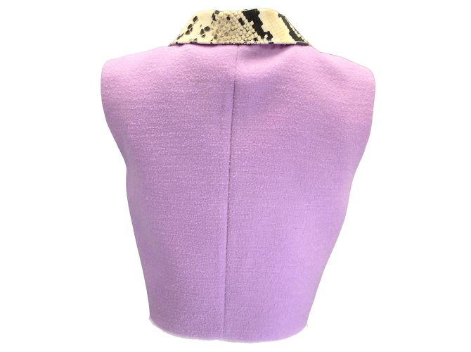 Alessandra Rich Flieder-Python-Print-Weste mit Lederkragen, Tweed-Bouclé-Strickweste - Ansicht 3