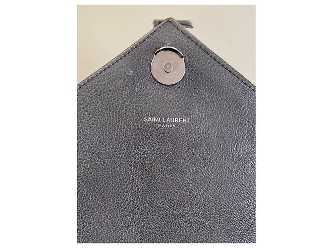 Borsa Saint Laurent College Grigia Chevron Pelle Trapuntata Monogramma Grigio - vista 12