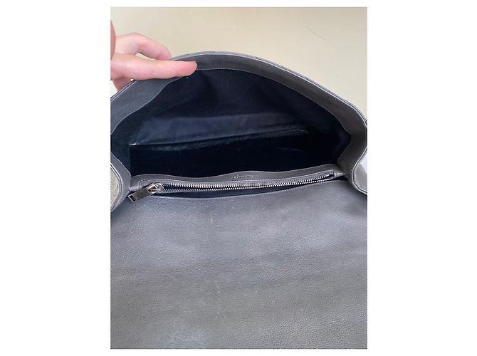 Borsa Saint Laurent College Grigia Chevron Pelle Trapuntata Monogramma Grigio - vista 14