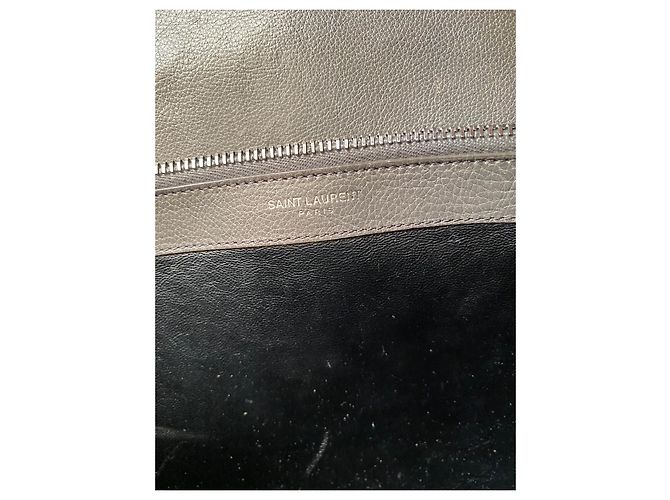 Borsa Saint Laurent College Grigia Chevron Pelle Trapuntata Monogramma Grigio - vista 15