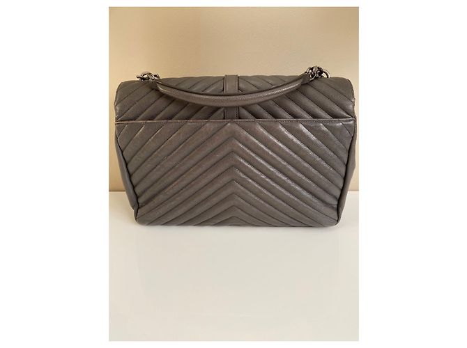 Borsa Saint Laurent College Grigia Chevron Pelle Trapuntata Monogramma Grigio - vista 3