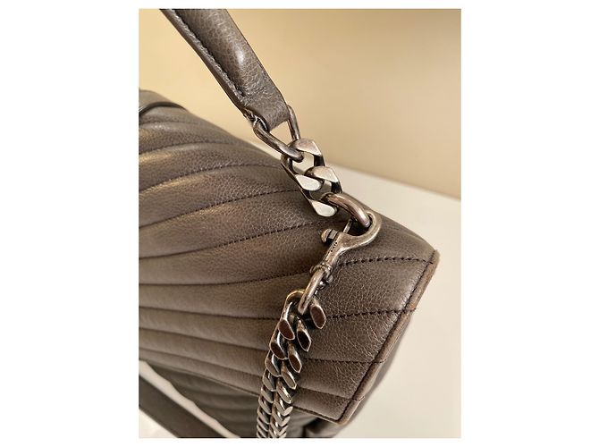 Borsa Saint Laurent College Grigia Chevron Pelle Trapuntata Monogramma Grigio - vista 4