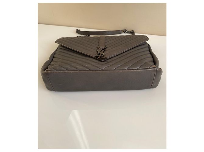 Borsa Saint Laurent College Grigia Chevron Pelle Trapuntata Monogramma Grigio - vista 6