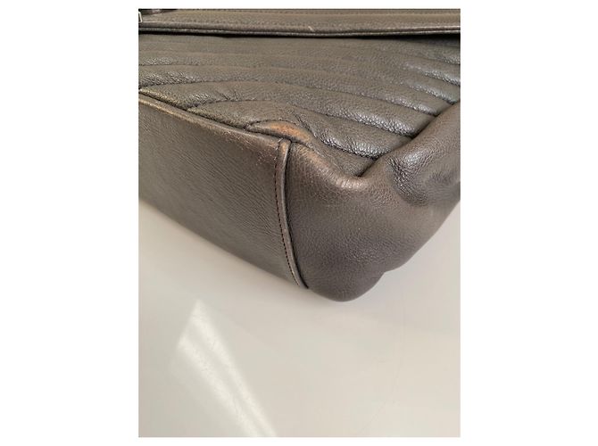 Borsa Saint Laurent College Grigia Chevron Pelle Trapuntata Monogramma Grigio - vista 7