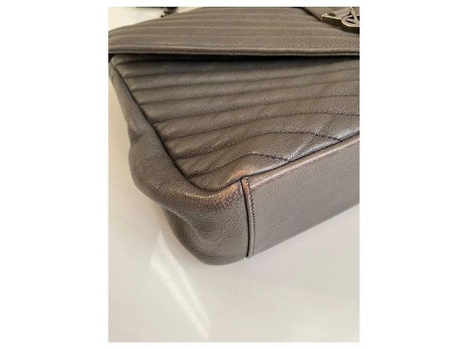 Borsa Saint Laurent College Grigia Chevron Pelle Trapuntata Monogramma Grigio - vista 8