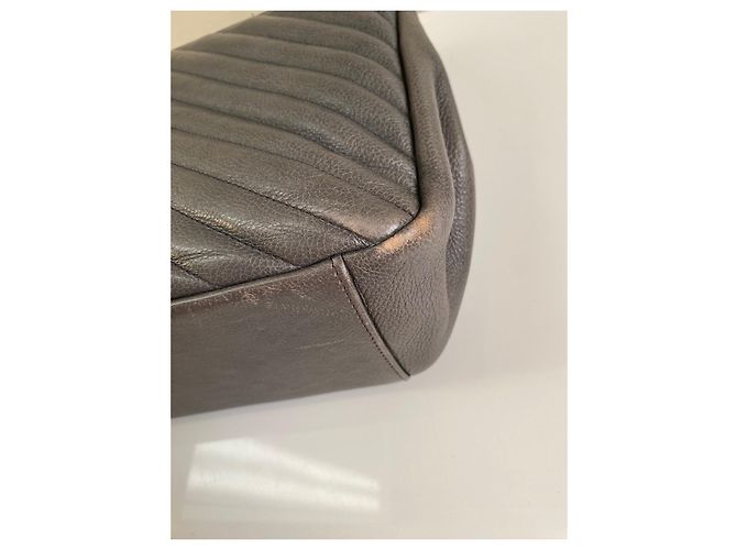Borsa Saint Laurent College Grigia Chevron Pelle Trapuntata Monogramma Grigio - vista 9