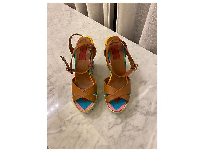 Sandali con zeppa multicolore Valentino Garavani Senape - vista 4