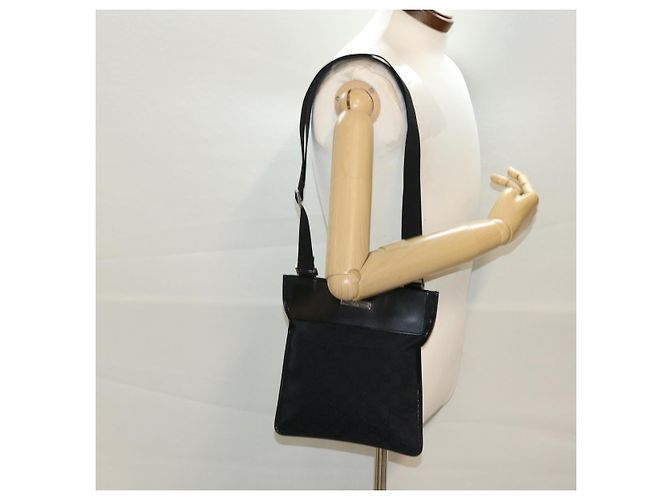 Borsa a tracolla piatta in tela GG GUCCI nera 0348 Auth ki2992 Nero - vista 23