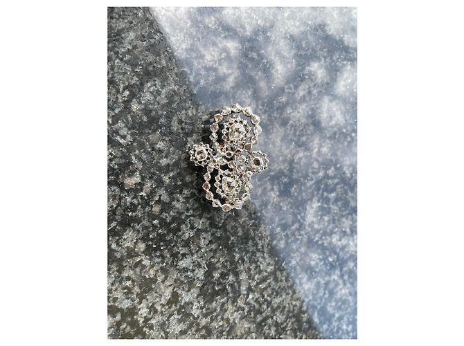 Autre Marque Broche de diamantes lapidação rosa em ouro branco e prata - vista 2