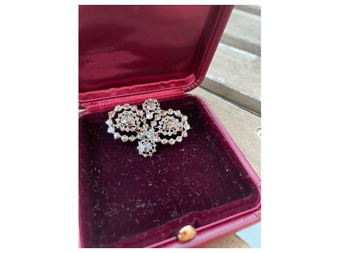 Autre Marque Broche de diamantes lapidação rosa em ouro branco e prata - vista 3