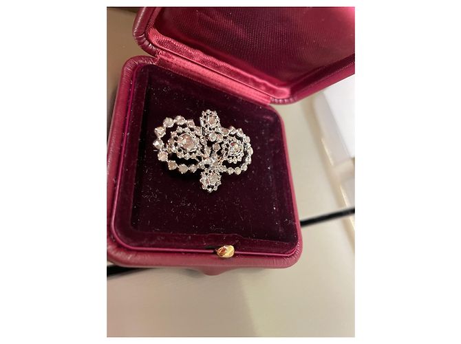 Autre Marque Broche de diamantes lapidação rosa em ouro branco e prata - vista 5