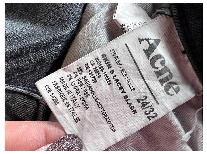 Acne Studios Skin 5 Pocket Used Black Jeans Skinny Gris - vista 3