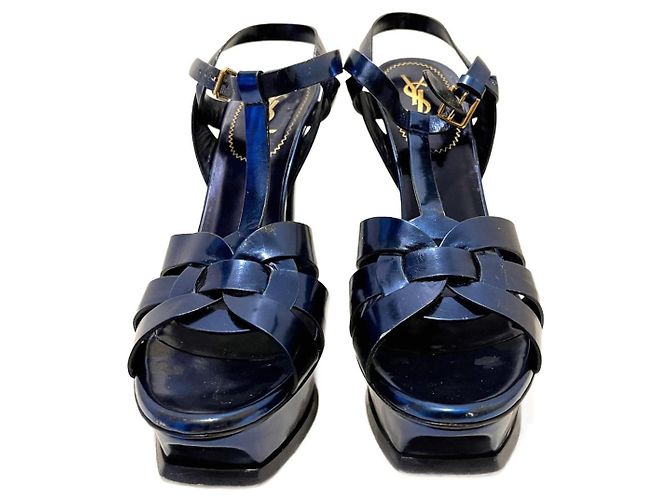 Yves Saint Laurent Sandali YSL Tribute di colore blu metallizzato Metallico - vista 2