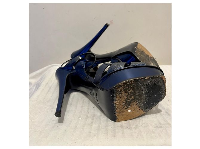 Yves Saint Laurent Sandali YSL Tribute di colore blu metallizzato Metallico - vista 5