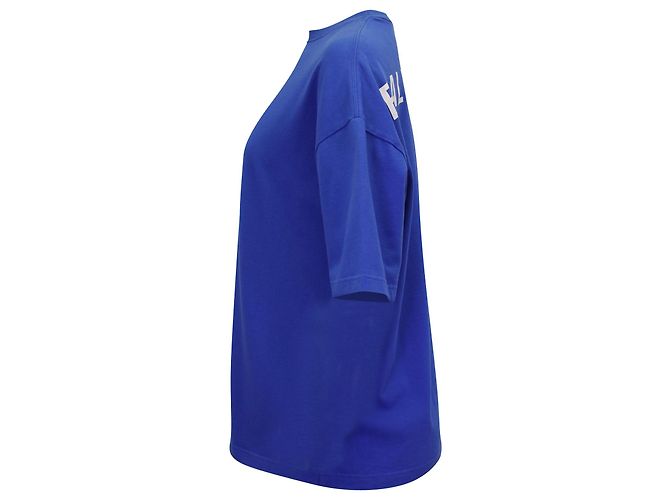 Everyday Balenciaga Back Logo Rundhals-T-Shirt aus blauer Baumwolle - Ansicht 2