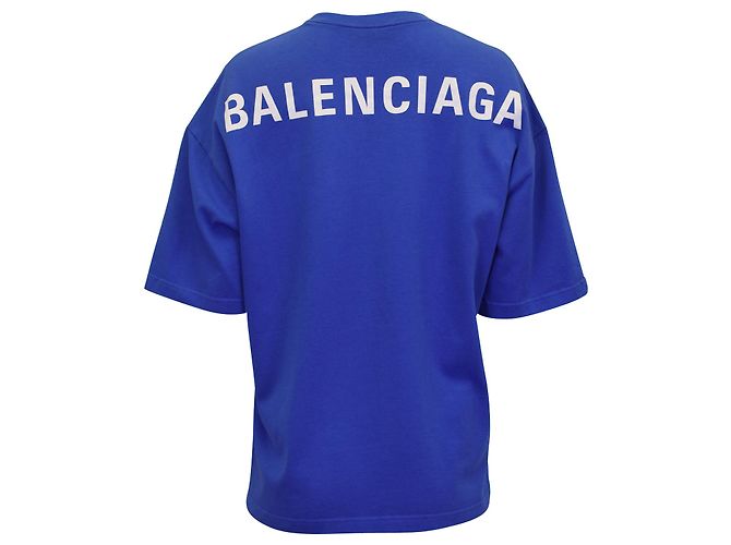 Everyday Balenciaga Back Logo Rundhals-T-Shirt aus blauer Baumwolle - Ansicht 3