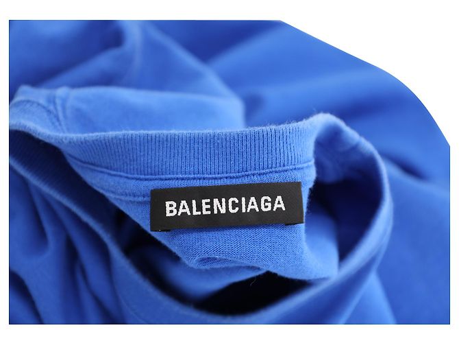 Everyday Balenciaga Back Logo Rundhals-T-Shirt aus blauer Baumwolle - Ansicht 4
