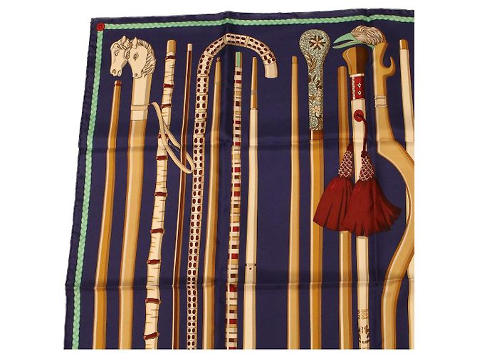 Hermès HERMES CARRE 90 Sciarpa Les cannes Seta Blu Auth 42853 - vista 2
