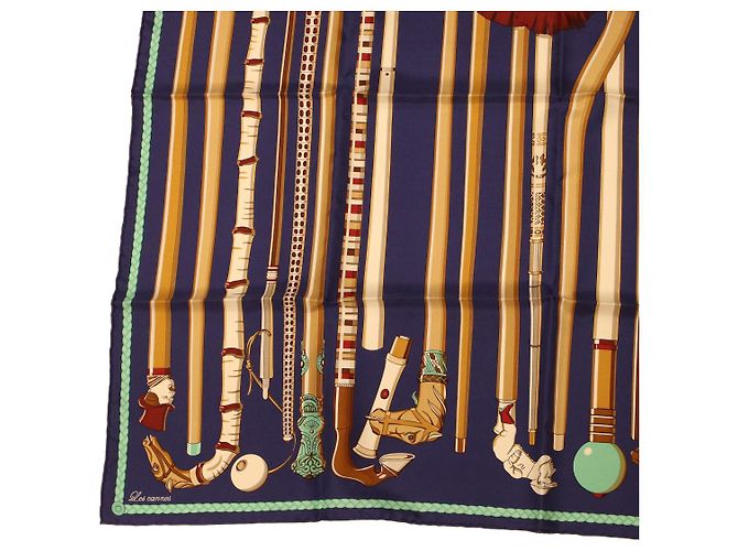 Hermès HERMES CARRE 90 Sciarpa Les cannes Seta Blu Auth 42853 - vista 5