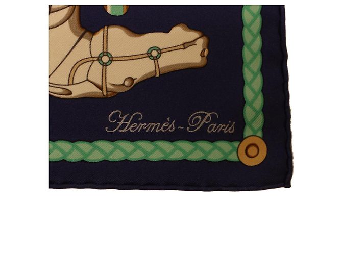 Hermès HERMES CARRE 90 Sciarpa Les cannes Seta Blu Auth 42853 - vista 7