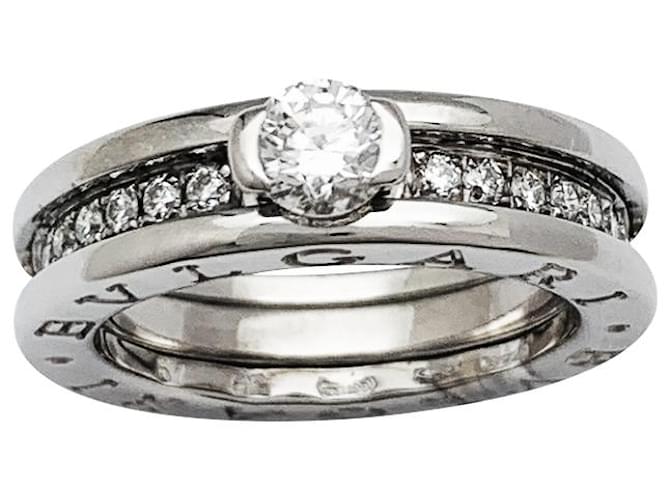 Anello Bulgari, 'B.Zero1', oro bianco e diamante centrale - vista 2