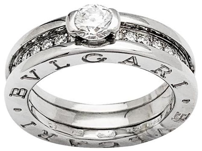 Anello Bulgari, 'B.Zero1', oro bianco e diamante centrale - vista 3