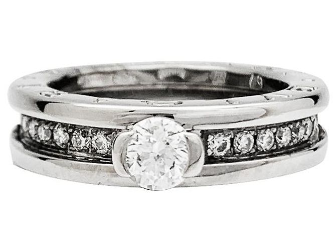 Anello Bulgari, 'B.Zero1', oro bianco e diamante centrale - vista 4