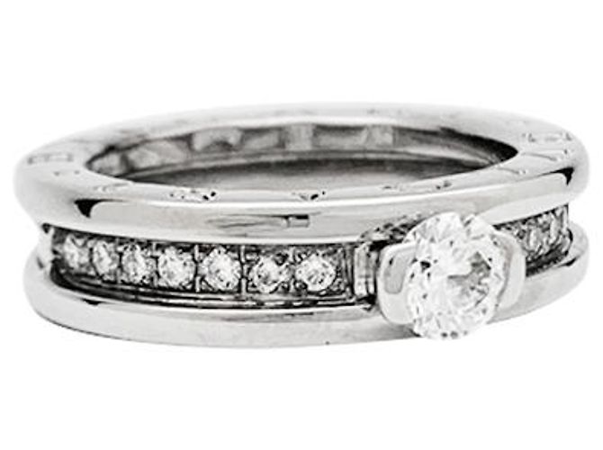 Anello Bulgari, 'B.Zero1', oro bianco e diamante centrale - vista 6