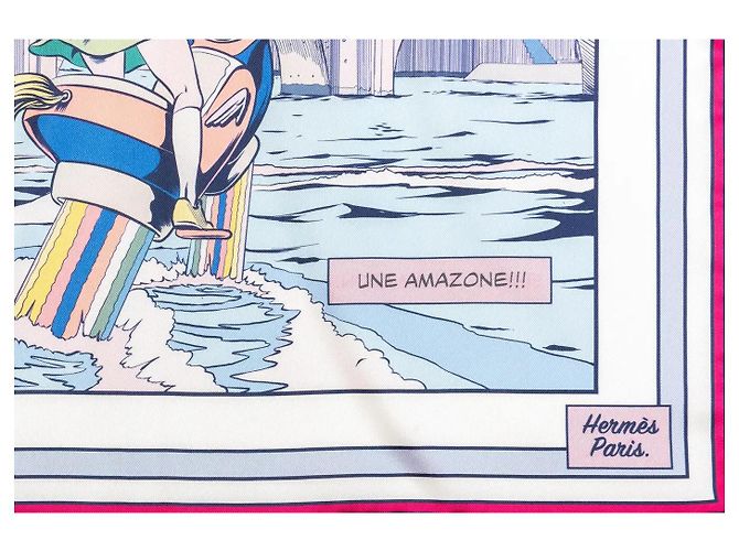 Hermès Hermes : Carré 90 linierte Seite mit der Aufschrift „Wow“ Mehrfarben - Ansicht 4