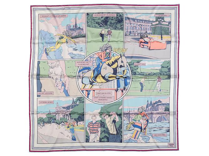 Hermès Hermes : Carré 90 linierte Seite mit der Aufschrift „Wow“ Mehrfarben - Ansicht 7
