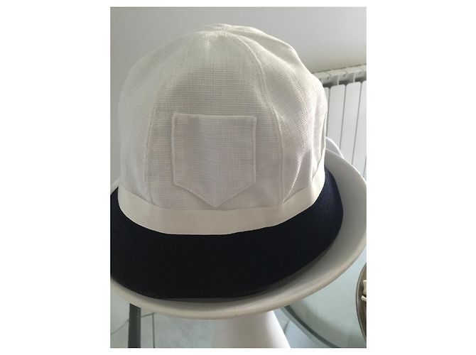 Chanel Fischerhut weiß und marineblau Baumwolle - Ansicht 6