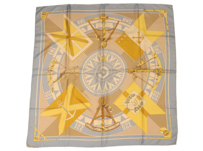 Hermès HERMES CARRE 90 SEXTANTS Sciarpa Seta Azzurro Giallo Auth 42700 Blu chiaro - vista 11