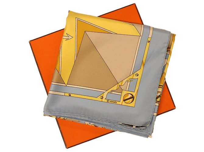Hermès HERMES CARRE 90 SEXTANTS Sciarpa Seta Azzurro Giallo Auth 42700 Blu chiaro - vista 12