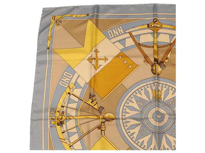 Hermès HERMES CARRE 90 SEXTANTS Sciarpa Seta Azzurro Giallo Auth 42700 Blu chiaro - vista 2