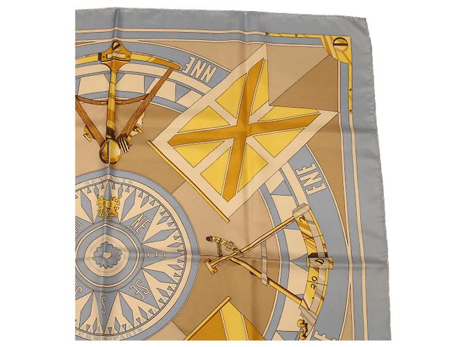 Hermès HERMES CARRE 90 SEXTANTS Sciarpa Seta Azzurro Giallo Auth 42700 Blu chiaro - vista 4