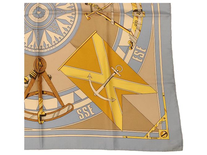 Hermès HERMES CARRE 90 SEXTANTS Sciarpa Seta Azzurro Giallo Auth 42700 Blu chiaro - vista 5