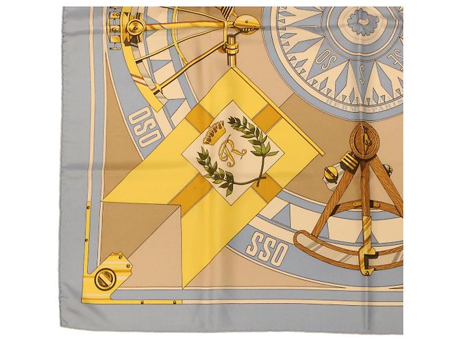Hermès HERMES CARRE 90 SEXTANTS Sciarpa Seta Azzurro Giallo Auth 42700 Blu chiaro - vista 6