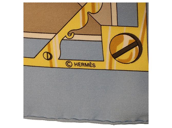 Hermès HERMES CARRE 90 SEXTANTS Sciarpa Seta Azzurro Giallo Auth 42700 Blu chiaro - vista 8