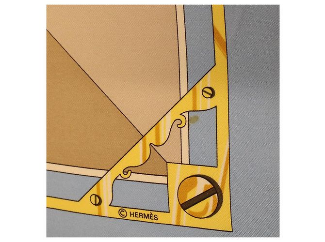Hermès HERMES CARRE 90 SEXTANTS Sciarpa Seta Azzurro Giallo Auth 42700 Blu chiaro - vista 9
