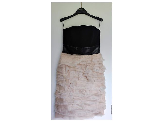 Vestido sem alças Paule Ka rosa e preto de seda - vista 3