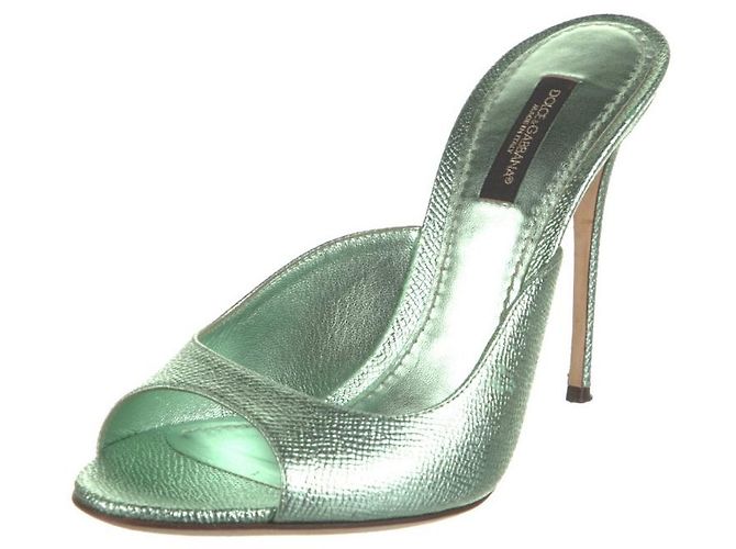 Mule metallizzate Dolce & Gabbana verde chiaro pelle - vista 2